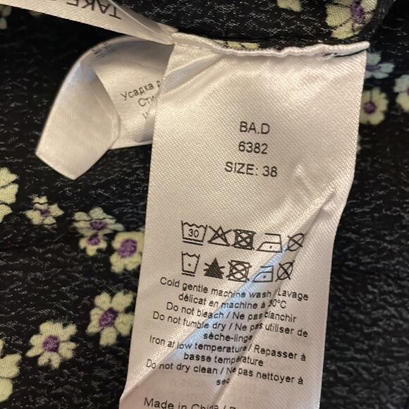 Ganni Long Sleeve Dress Plunging Neckline Black Floral Wrap Size 6 - Picture 7 of 10